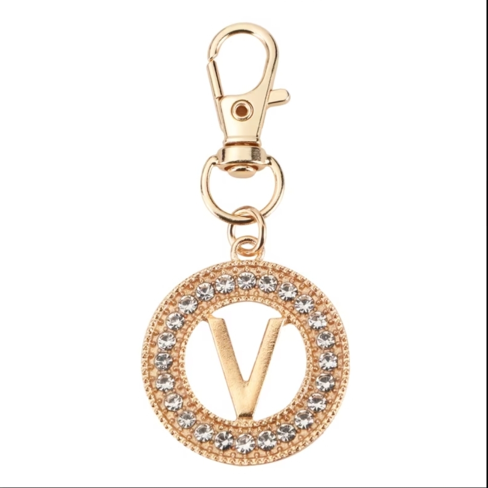 Gold Crystal Letter V Keychain Charm – Personalized Accent